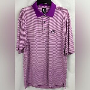 Footjoy Purple White Striped Golf Short Sleeve Polo Shirt Large Hiwan Logo
